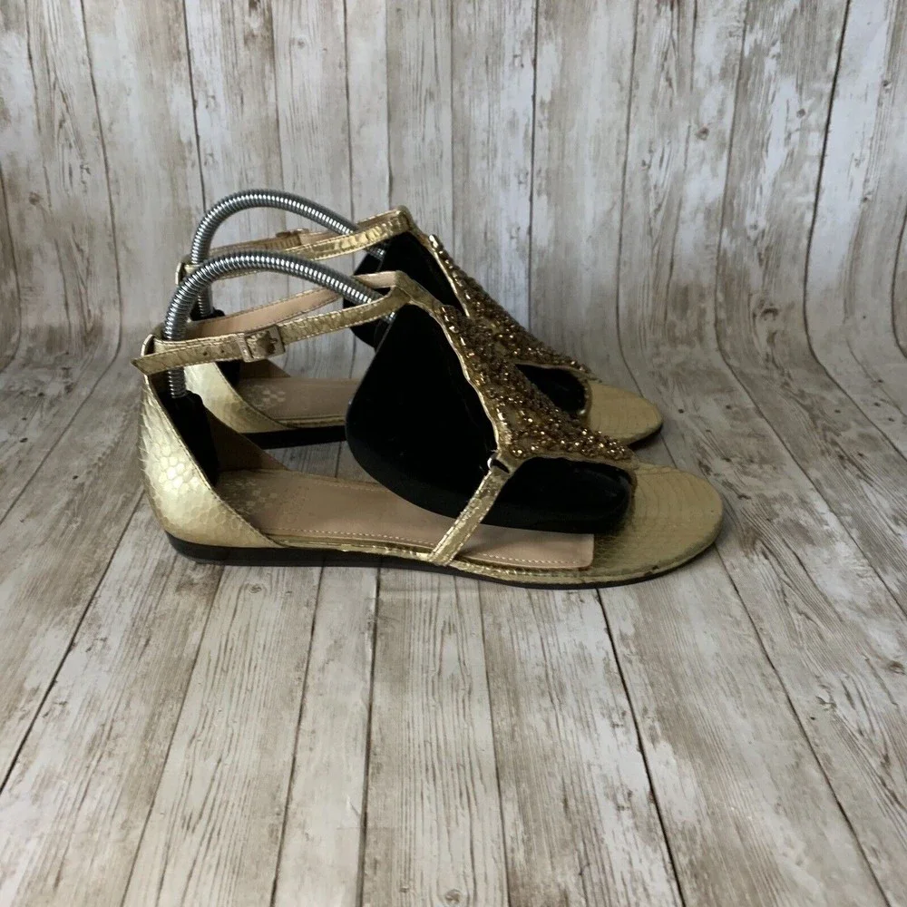 Vince‎ Camuto Valeen Women's Gold Jeweled Thong Ankle Strap Size 9m Sandals